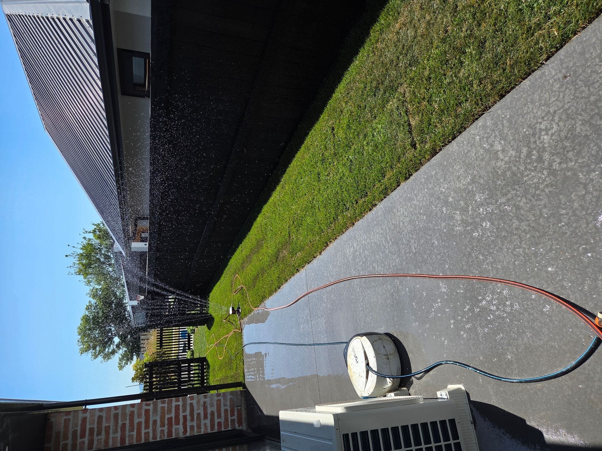 Irrigation running on a newly hydroseeded lawn in Glenview, Hamilton