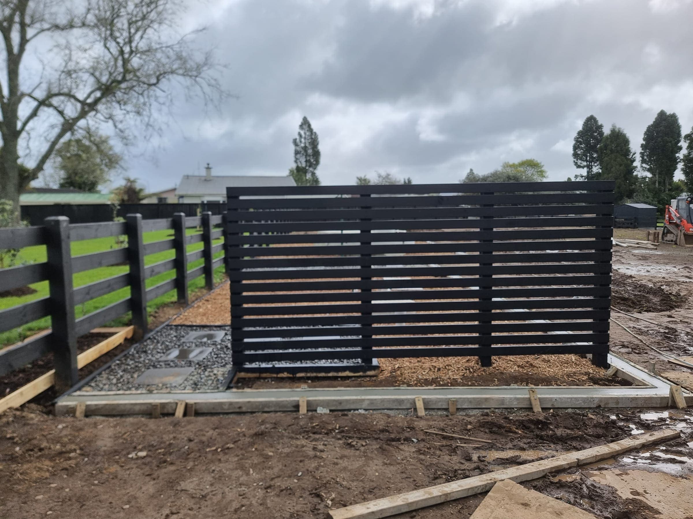Black timber slat privacy screen