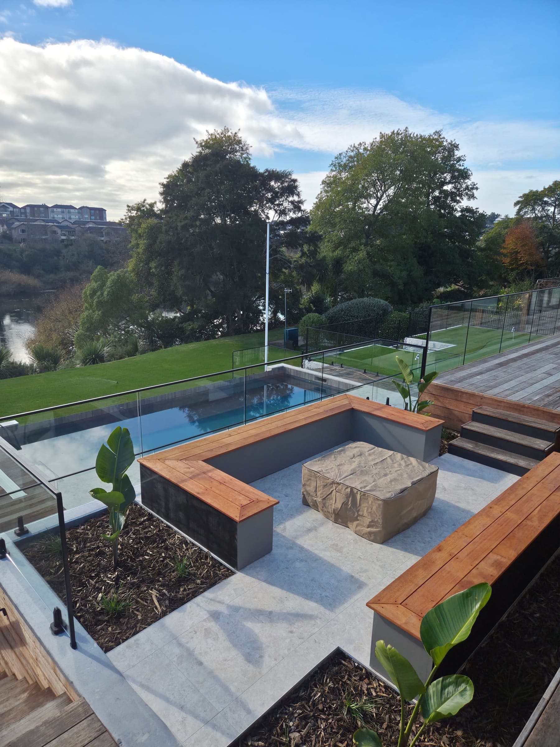 Planting around a deck and pool